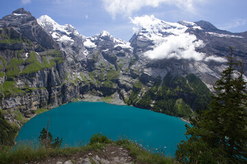 Famous Oeschinensee on a sunny summer day