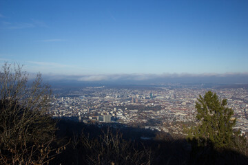 Zurich seen from the Uetliberg on a sunny winter day