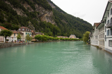 green Aare river in Unterseen near Interlaken