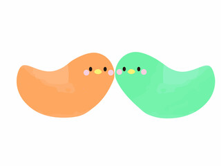 仲良く頬を寄せて愛情表現する可愛い小鳥のカップル