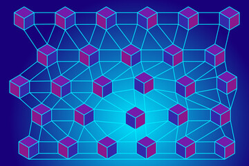 Abstract blue background with hexagons. Block chain background. Big data abstract background.
