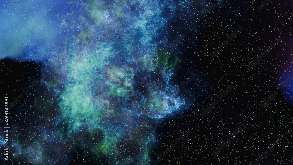 Wall mural blue and green stars, planets and galaxy in a free space