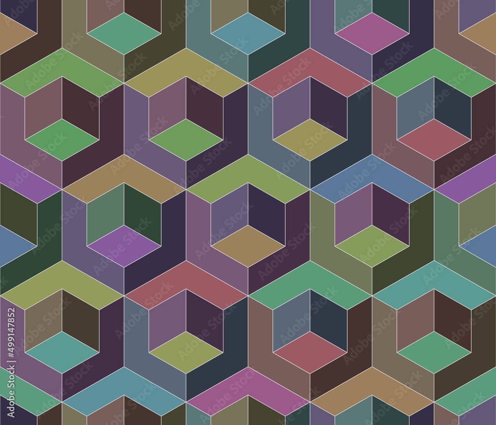 Aufkleber seamless pattern with cubic structure mute colors. endless colorful cubic background. isometric repe
