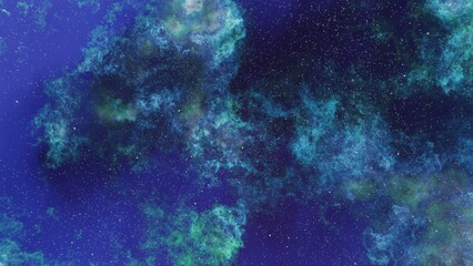 Blue and green Stars, planets and galaxy in a free space
