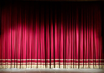 Red curtain theater stage front view