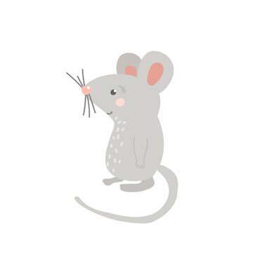 cartoon mouse. Hand drawn vector illustration of a mouse. Cute character for children's books and cards.