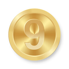 Obraz premium Gold coin with number nine Concept of internet icon