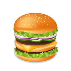 Hamburger or cheeseburger with meat and cheese Fast food meal