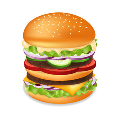 Hamburger or cheeseburger with meat and cheese Fast food meal
