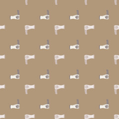Retro electric hair dryer seamless pattern. Background with appliances for barber in doodle style.