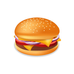 Realistic hamburger or cheeseburger with meat and cheese Fast food meal
