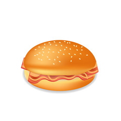 Realistic hamburger or sandwich with bacon Fast food meal
