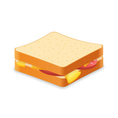 Sandwich from fresh bread with sausage and cheese Illustration of fast food meal