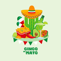 Cinco de Mayo Mexican holiday with Mexican food and drink vector. Mexican culture icon set vector. Cinco de Mayo Poster, May 5. Important day