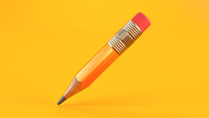 Yellow pencil isolated on Yellow background, 3D render