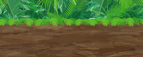 トロピカルな植物_ジャングルの風景イラスト_横スクロールゲームの背景_シームレス