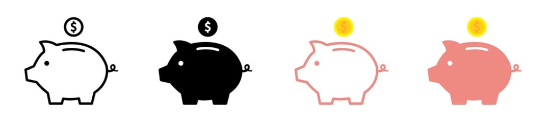 Piggy bank icon. Piggy bank saving money icon. Baby pig piggy bank, stock vector illustration