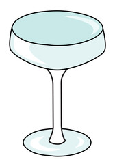 Coupe sparkling wine and cocktail glass. Stylish hand-drawn doodle cartoon style gin colored vector illustration. For party card, invitations, posters, bar menu or alcohol cook book recipe