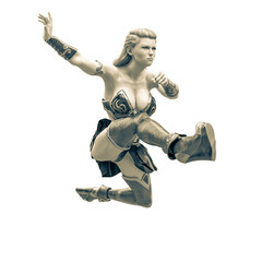 superheroine jumping in white background