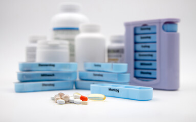 Medication pill box with various medicament