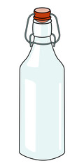 Swing top bottle with stopper. Stylish hand-drawn doodle cartoon style gin colored vector illustration.