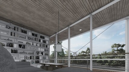 sketch modern home interior design 3d illustration