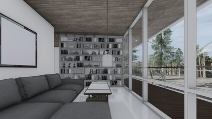 Fototapeta na wymiar sketch modern home interior design 3d illustration