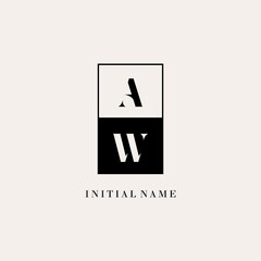 Initials AW square line negative space logo design ideas