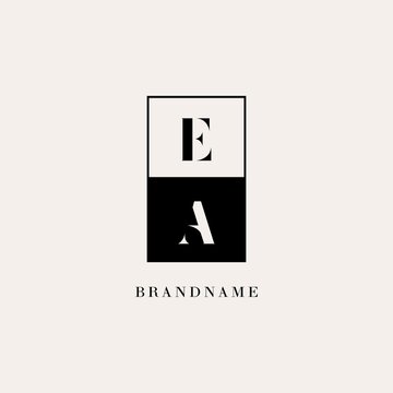 Initials EA square line negative space logo design ideas