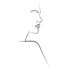 Portrait. A woman's face and colored spots. A continuous line of a portrait of a girl. Continuous drawing in one line. Vector illustration in a simple modern style.