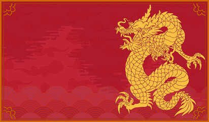 oriental dragon chinese japan korean traditional style solid red cloud lotus board red pattern