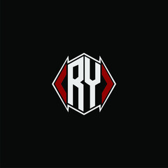 RY initial monogram logo for gaming with Gemoteric line polygon shape style design on isolated background,shield monogram logo - obrazy, fototapety, plakaty