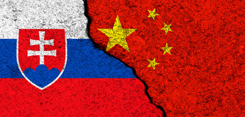 China and Slovakia. Flags background. Concept of politics, economy, culture and conflicts, war. Friendships and cooperation. Painted on concrete walls banner photo