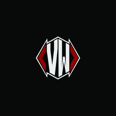 VW initial monogram logo for gaming with Gemoteric line polygon shape style design on isolated background,shield monogram logo - obrazy, fototapety, plakaty