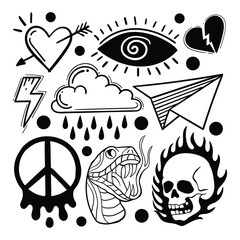 Elements hand drawn doodle vintage for tattoo sticker etc
