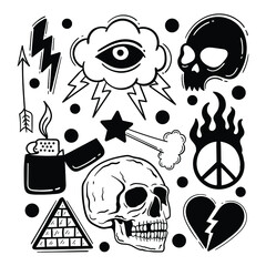 Elements hand drawn doodle vintage for tattoo sticker etc