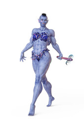 orc warrior lady doing a cat walk