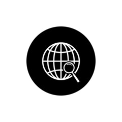 Searching in the world icon circle background black color editable. Searching icon.