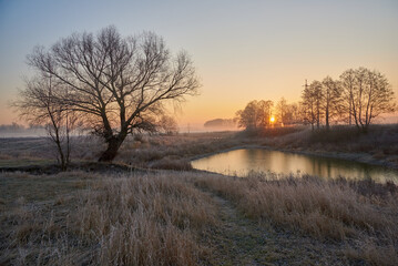 sunrise over the lake in Ukraine