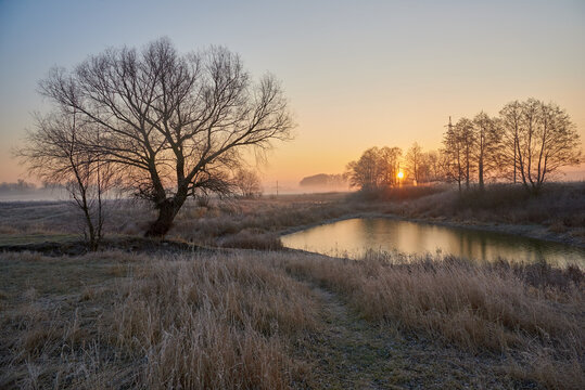 sunrise over the lake in Ukraine