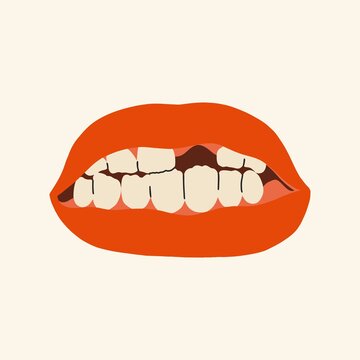 Mouth without one tooth. Flat design, hand drawn cartoon, vector illustration.