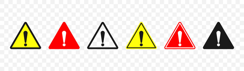 Triangular caution warning symbols danger icon set attention caution sign