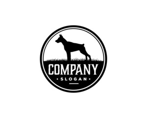 Black Doberman Dog Pet Animal Vintage Circle Logo Vector
