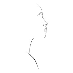 Girl. The face is a line and colored spots. Abstract poster with minimal female face. The style of drawing a single line.