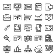 Outline web icons set - seo, search engine optimization, marketing. Line web icons collection. Special lineal outline icons style.