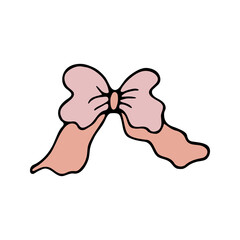 Cute hand drawn ribbon, bow. Doodle vector illustration
