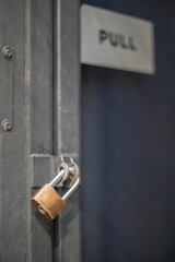 Close up old lock on the door