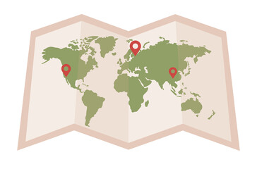 Location map with red pin icon. Folded city map sign. Gps navigation concept. Vector flat illustration