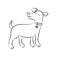 Outline pet drawing. Vector dog on a white background. Pet. Cartoon. Animal illustration for pet products, pet shop. Happy smiling dog. Easy editable layered vector illustration.