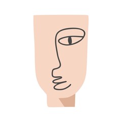 Boho style ceramic vases in trendy minimalist style. Vase with an abstract face pattern. Flat design, cartoon hand drawn, vector illustration.